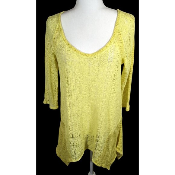 XCVI Summery Yellow Asymmetrical Crochet Swim Coverup - Picture 1 of 10
